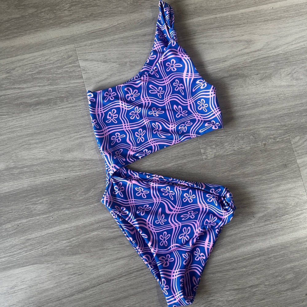 Skatie Nicole One Piece Swimsuit Hermosa Sz Small Cutout Knots Pink Purple Blue